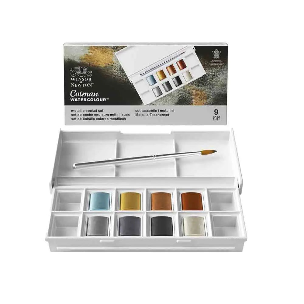 Winsor & Newton Cotman Water Colour - 8 Half Pan Metallic Pocket Set Canvazo